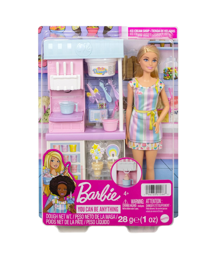 Barbie Ice Cream Shop Playset with 12 in Blonde Doll, Ice Cream Shop, Ice Cream Making Feature & Realistic Play Pieces