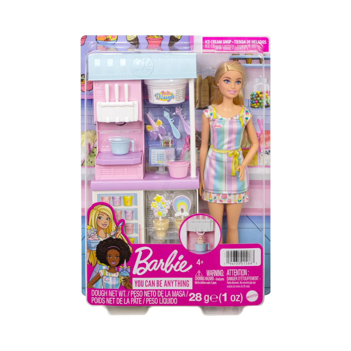 Barbie Ice Cream Shop Playset with 12 in Blonde Doll, Ice Cream Shop, Ice Cream Making Feature & Realistic Play Pieces