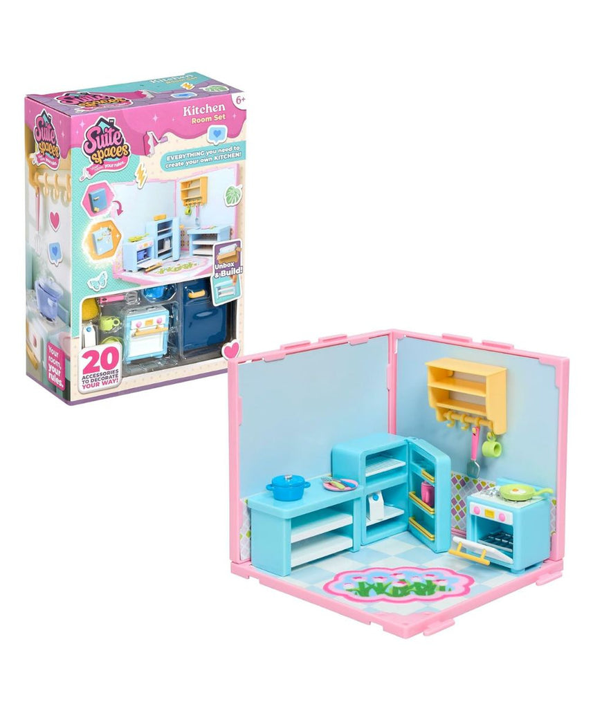 Suite Spaces Design Your Kitchen DIY Dollhouse Playset with 20 Accessories, Customizable Modular Kitchen Room for 3-4 Inch Dolls, Kids 6+