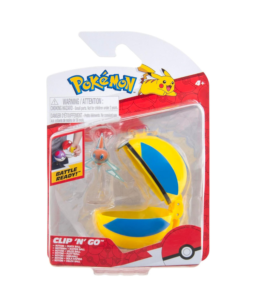 Pokemon Clip n Go - Rotom with Quickball, Action Figures, Official Detailed Figurines, Collectibles, Figure with Poke Ball, 4 Years+