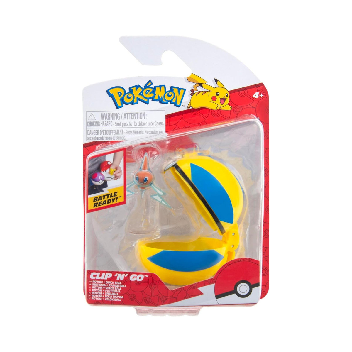 Pokemon Clip n Go - Rotom with Quickball, Action Figures, Official Detailed Figurines, Collectibles, Figure with Poke Ball, 4 Years+