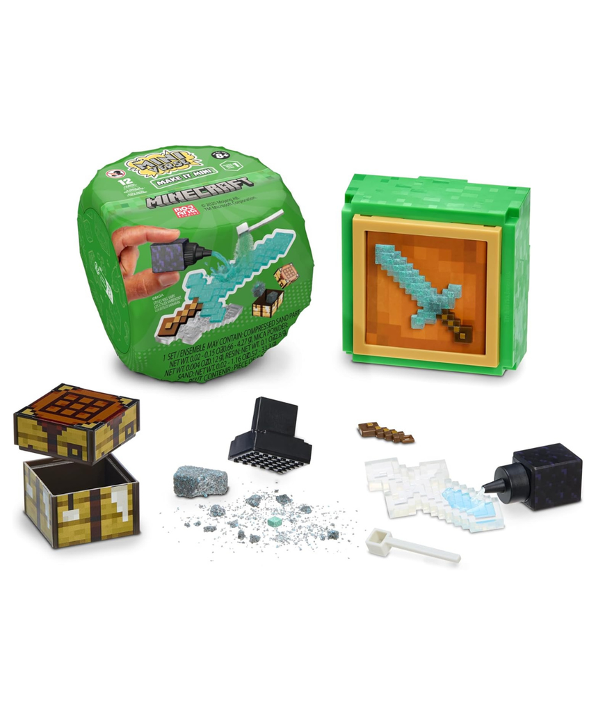MGA Miniverse Make It Mini Minecraft Surprise Capsule Build Kit, Mini Minecraft Tools, Food & Weapons Collectibles with Resin Crafting, Display Capsule & Collector Guide, 12 to Find- (123958-SA)