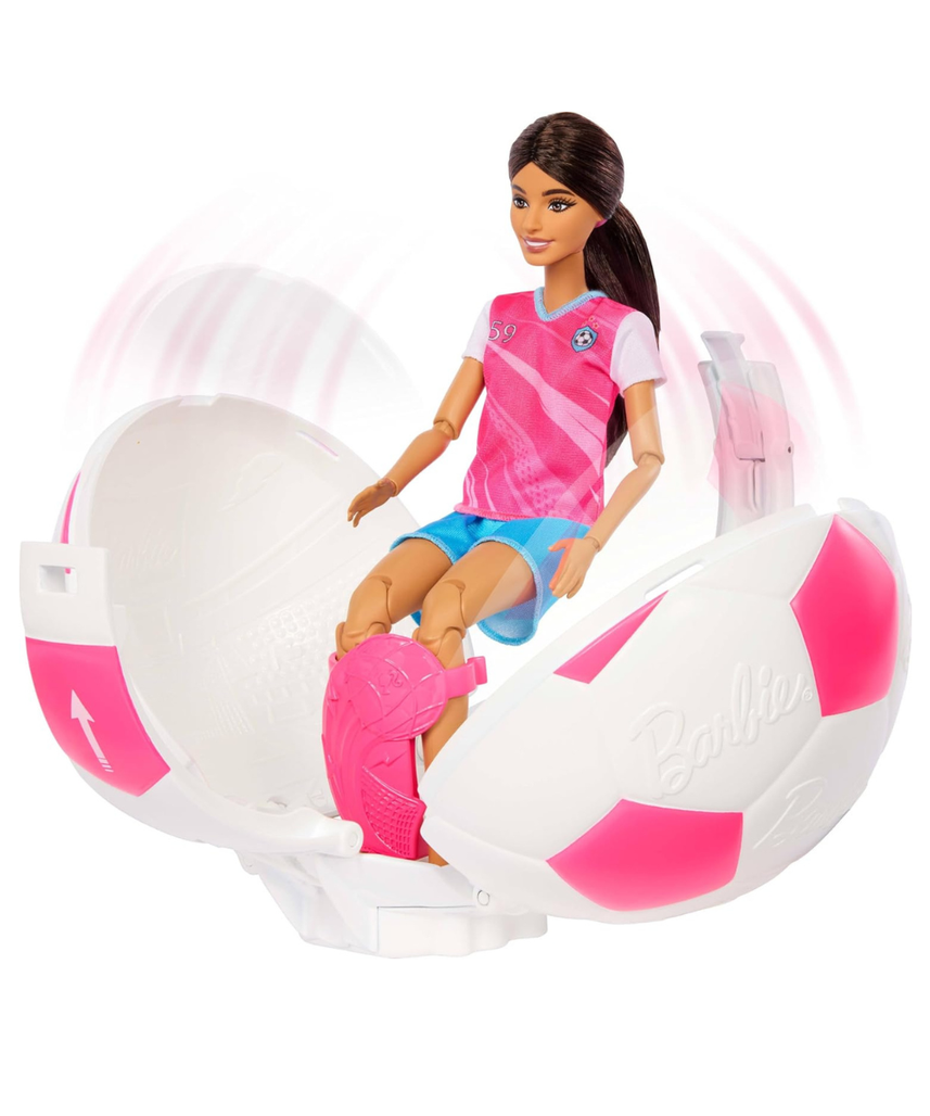 Barbie Team Roll and Reveal Soccer Player Doll and Accessories with Brunette Fashion Doll & 8 Surprises and a Soccer Ball Encasement