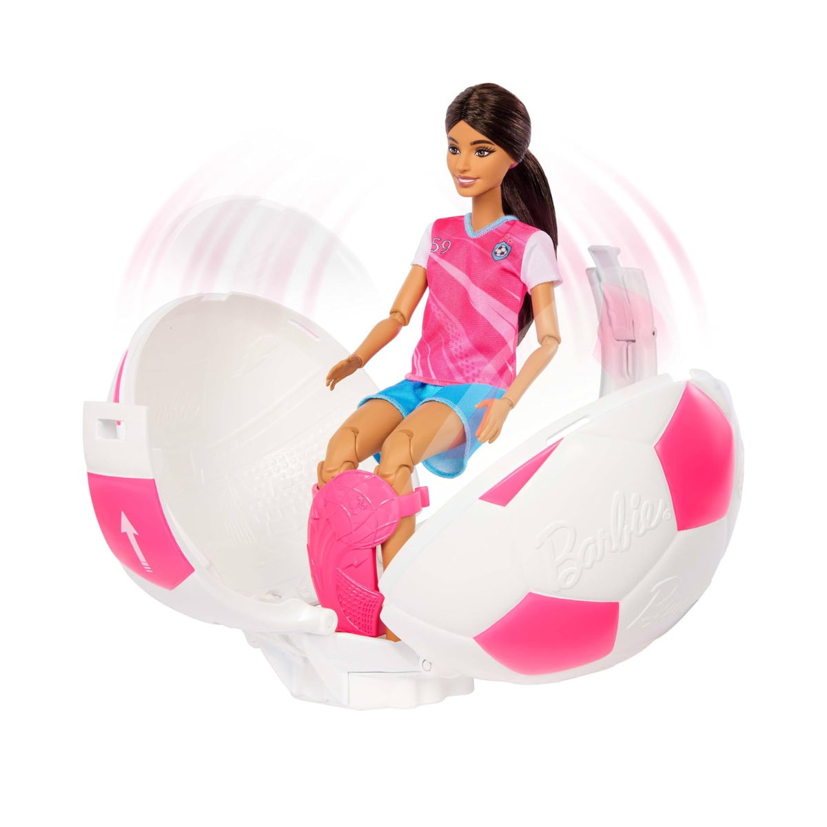 Barbie Team Roll and Reveal Soccer Player Doll and Accessories with Brunette Fashion Doll & 8 Surprises and a Soccer Ball Encasement