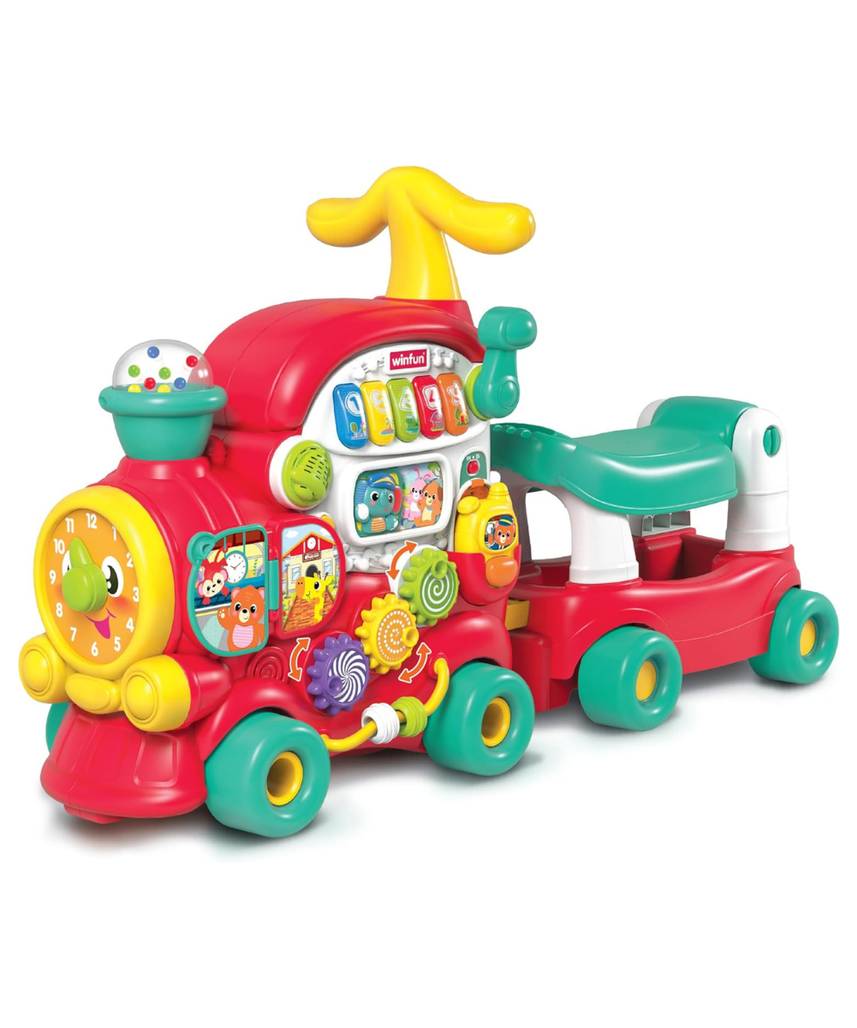 Winfun Adventure Walker Ride-On Train | 4-Stage Baby Walker, Ride-On & Pull Cart | Bilingual Learning Train with Lights, Sounds & Melodies for Toddlers 12M+