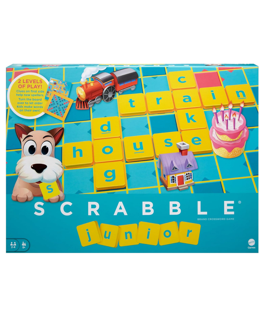 Scrabble Junior Kids Crossword Game With 2-Games-In-1, 2-Sided Game Board For 2 To 4 Players Ages 6 To 10 Years Old