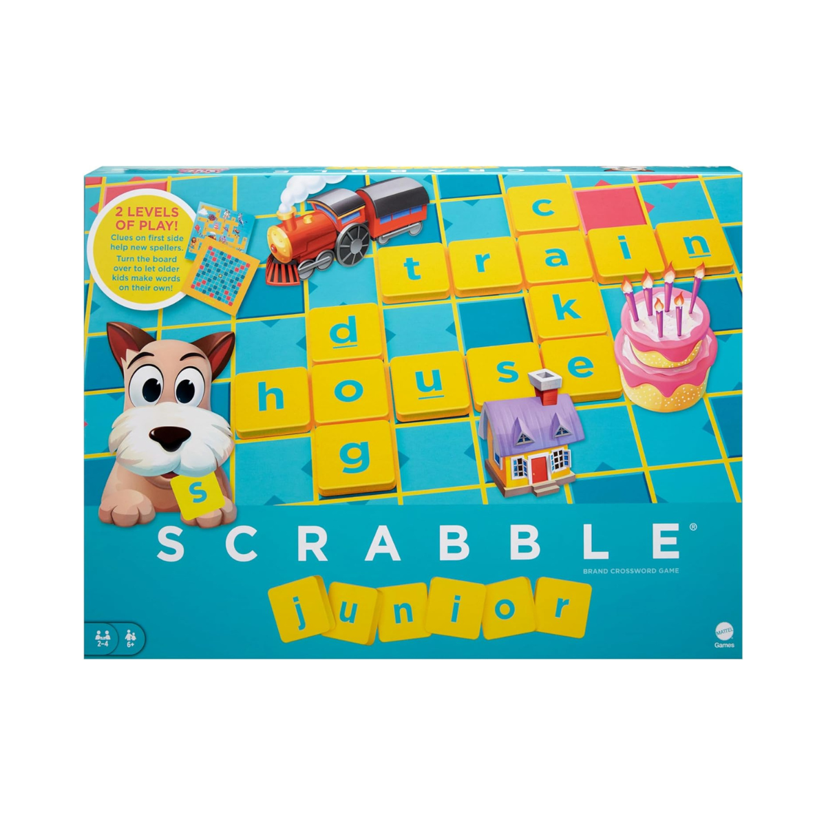 Scrabble Junior Kids Crossword Game With 2-Games-In-1, 2-Sided Game Board For 2 To 4 Players Ages 6 To 10 Years Old