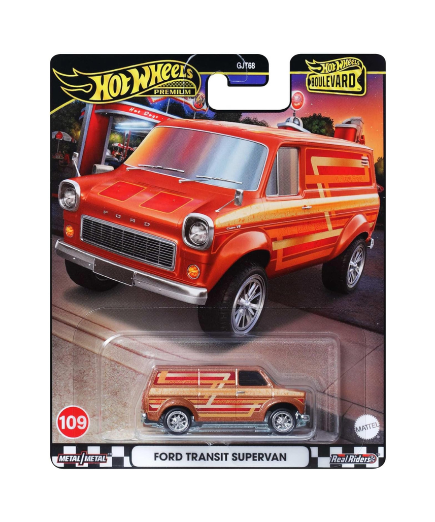 Hot Wheels Premium Boulevard Ford Transit Supervan, 1:64 Orange, #109 Die-Cast Metal Collectible Model