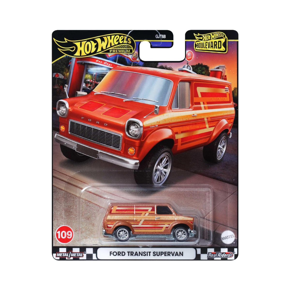 Hot Wheels Premium Boulevard Ford Transit Supervan, 1:64 Orange, #109 Die-Cast Metal Collectible Model