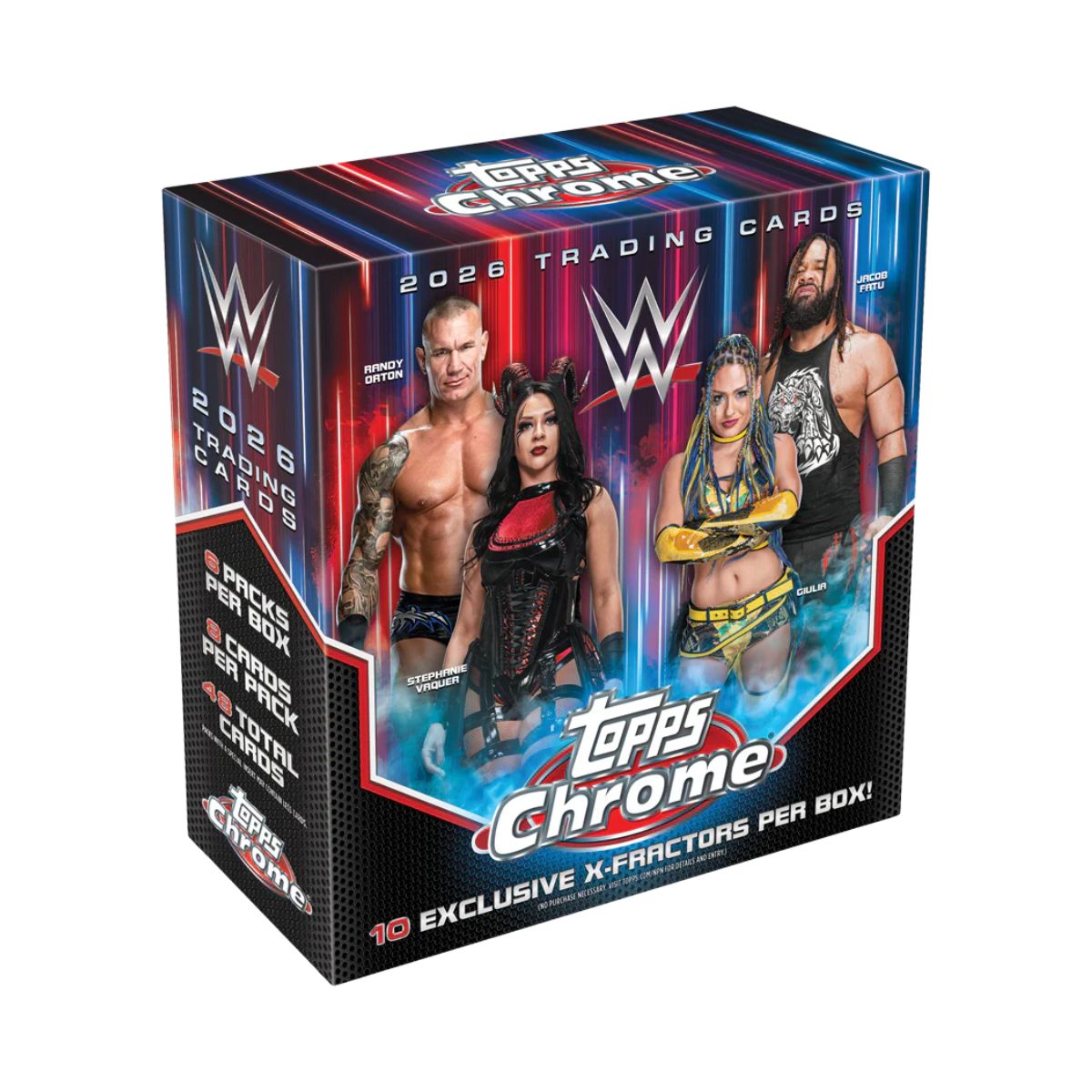 Topps Chrome WWE 2026 Mega Box Trading Cards, WWE Superstar Collectible Card Box with Exclusive X-Fractors & Autograph Chase Cards