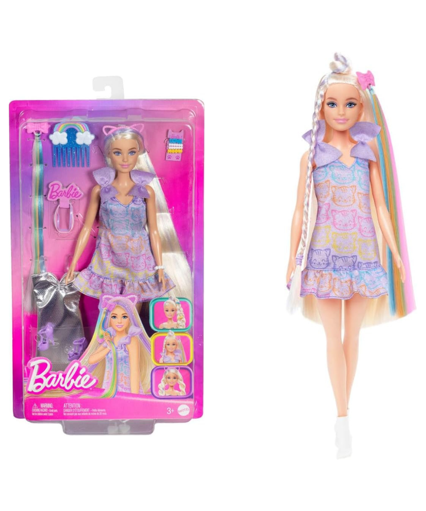Barbie Fun & Fancy Doll & Accessories, Blonde Fashion Doll with Extra-Long Hair & 2 Looks, Including Silver Metallic Dress & Hair Extension