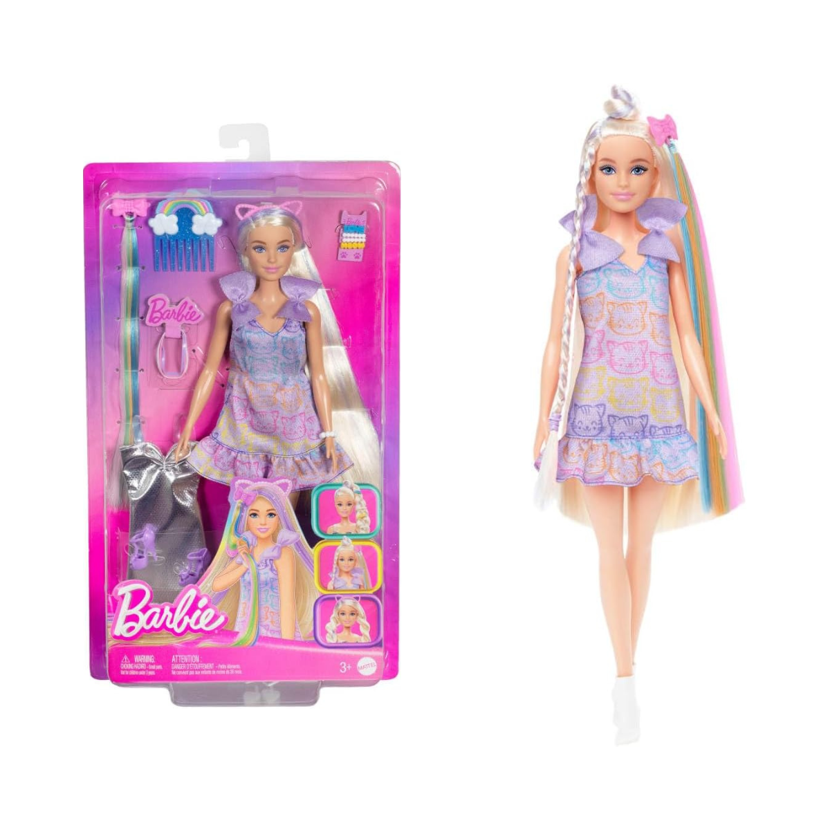 Barbie Fun & Fancy Doll & Accessories, Blonde Fashion Doll with Extra-Long Hair & 2 Looks, Including Silver Metallic Dress & Hair Extension