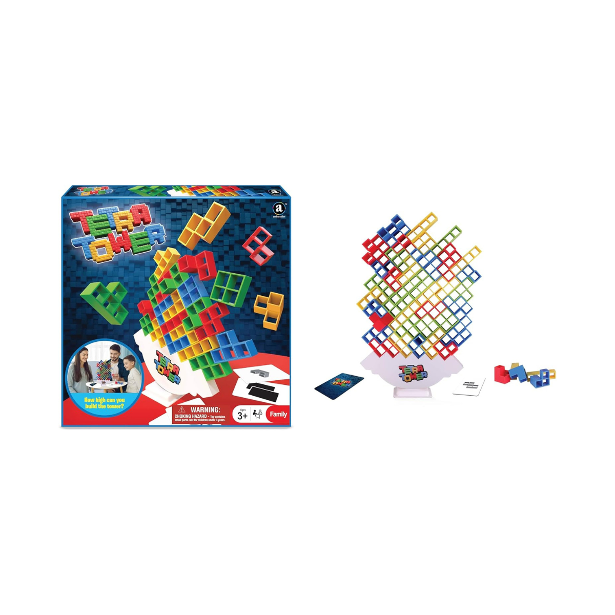 Merchant Ambassador Tetra Tower Fun & Challenging game! Colorful 48 Blocks and 22 Action Cards! Kids Action Game! Age 3 & Above! Girls and Boys