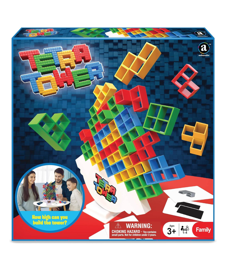 Merchant Ambassador Tetra Tower Fun & Challenging game! Colorful 48 Blocks and 22 Action Cards! Kids Action Game! Age 3 & Above! Girls and Boys