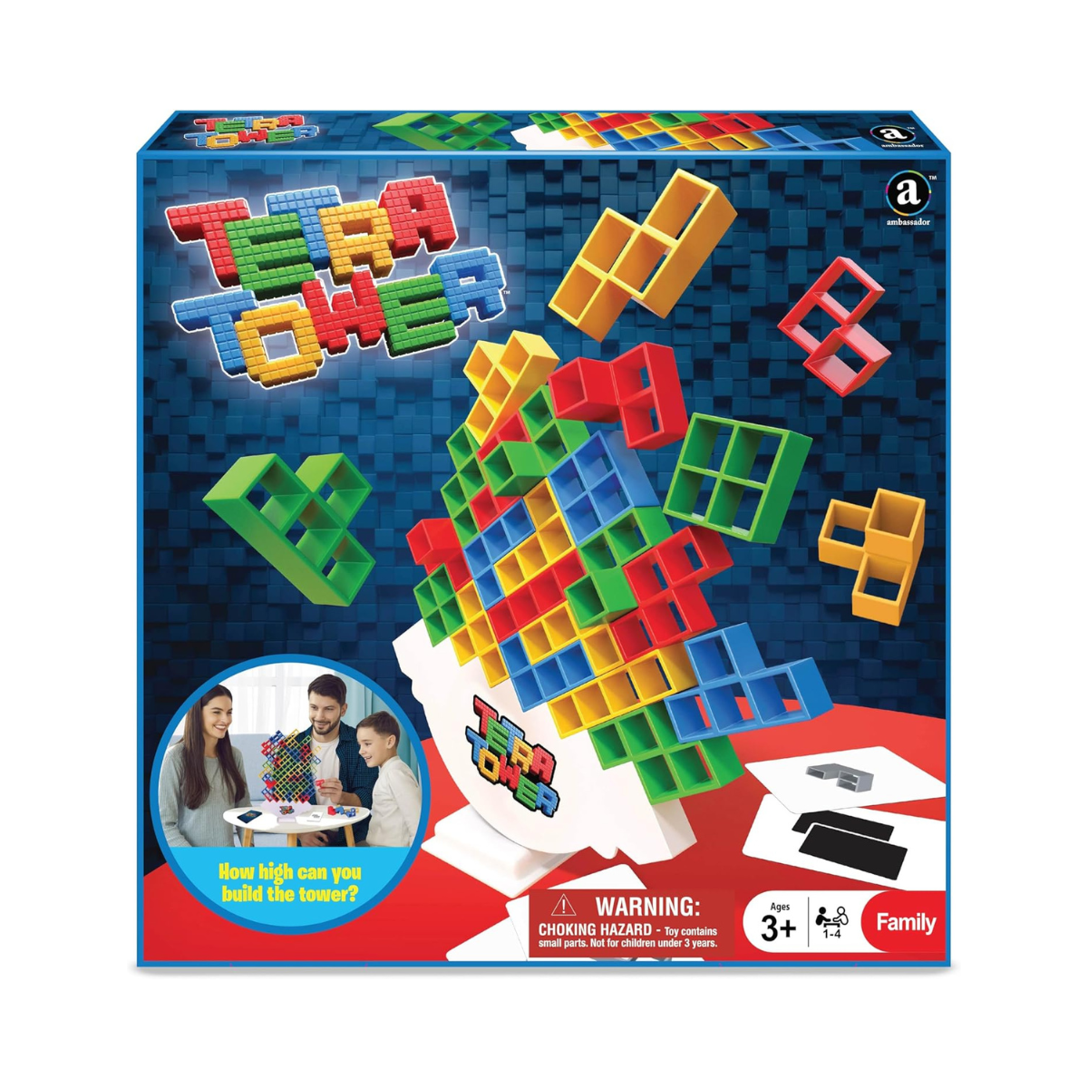 Merchant Ambassador Tetra Tower Fun & Challenging game! Colorful 48 Blocks and 22 Action Cards! Kids Action Game! Age 3 & Above! Girls and Boys