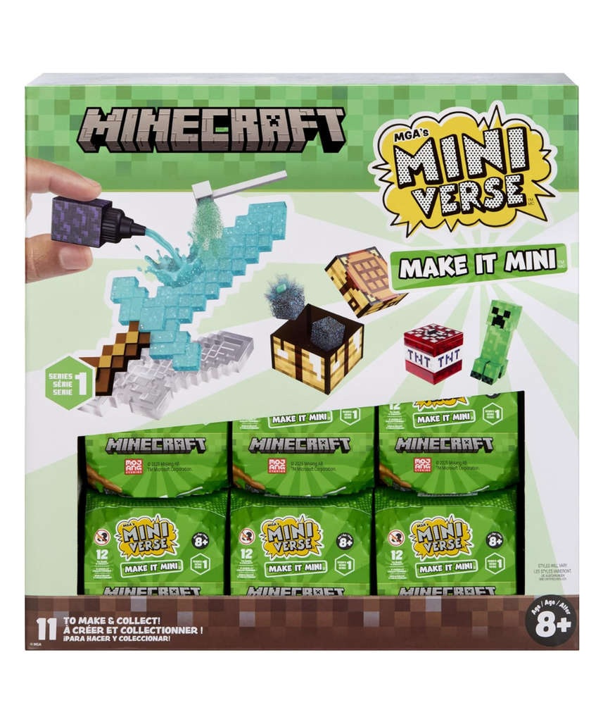 MGA Miniverse Make It Mini Minecraft Surprise Capsule Build Kit, Mini Minecraft Tools, Food & Weapons Collectibles with Resin Crafting, Display Capsule & Collector Guide, 12 to Find- (123958-SA)