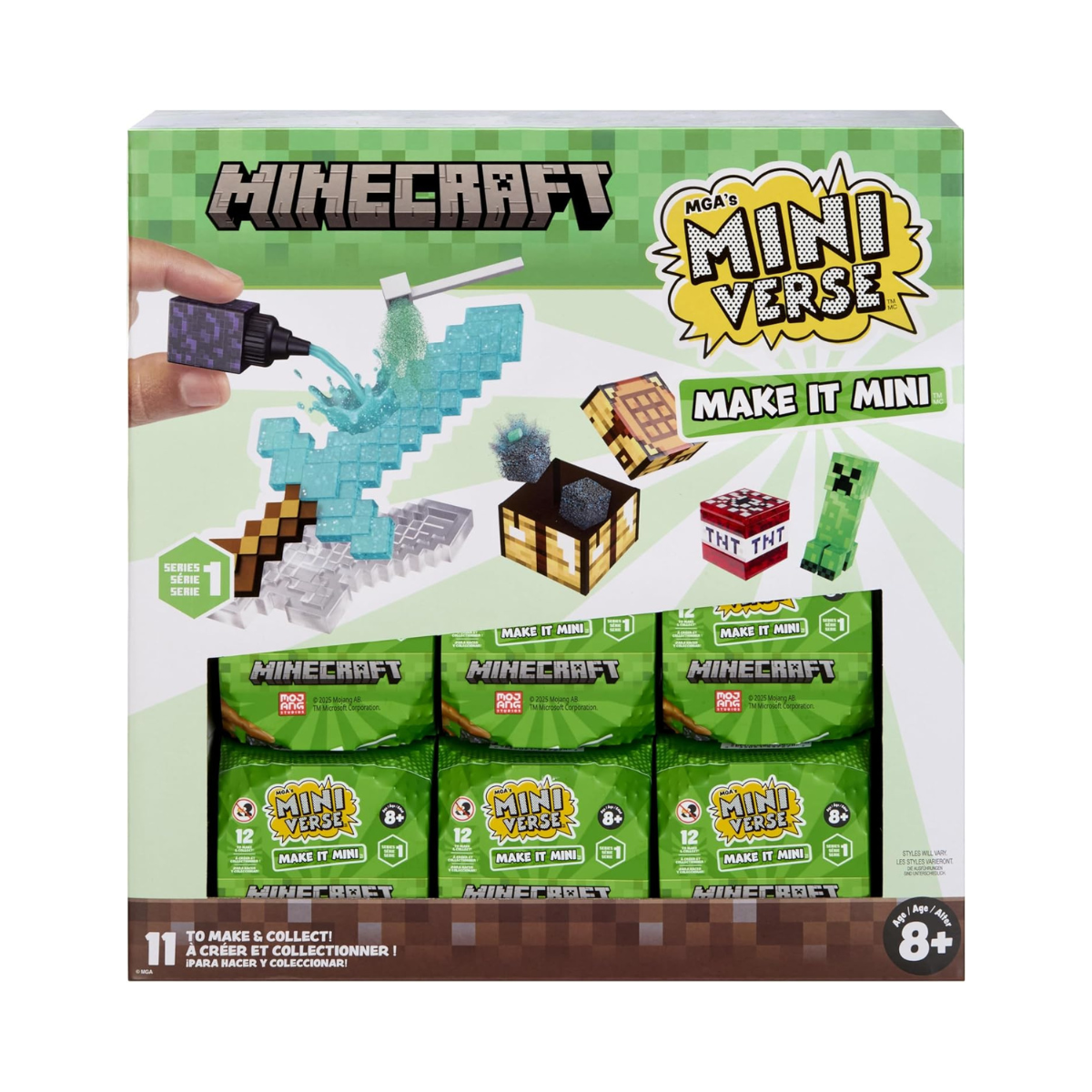 MGA Miniverse Make It Mini Minecraft Surprise Capsule Build Kit, Mini Minecraft Tools, Food & Weapons Collectibles with Resin Crafting, Display Capsule & Collector Guide, 12 to Find- (123958-SA)