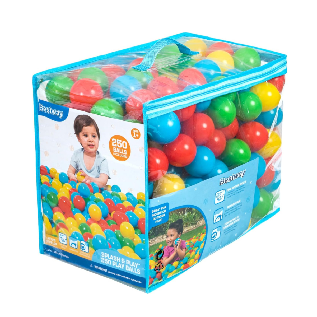 Bestway Playball Splash & Play 585cm 250Pcs, Outdoor & Indoor Relaxation & Play, Ball Pits & Play Balls, Heavy-duty Plastic, Assorted Colors, Smooth Air-tight Play Balls