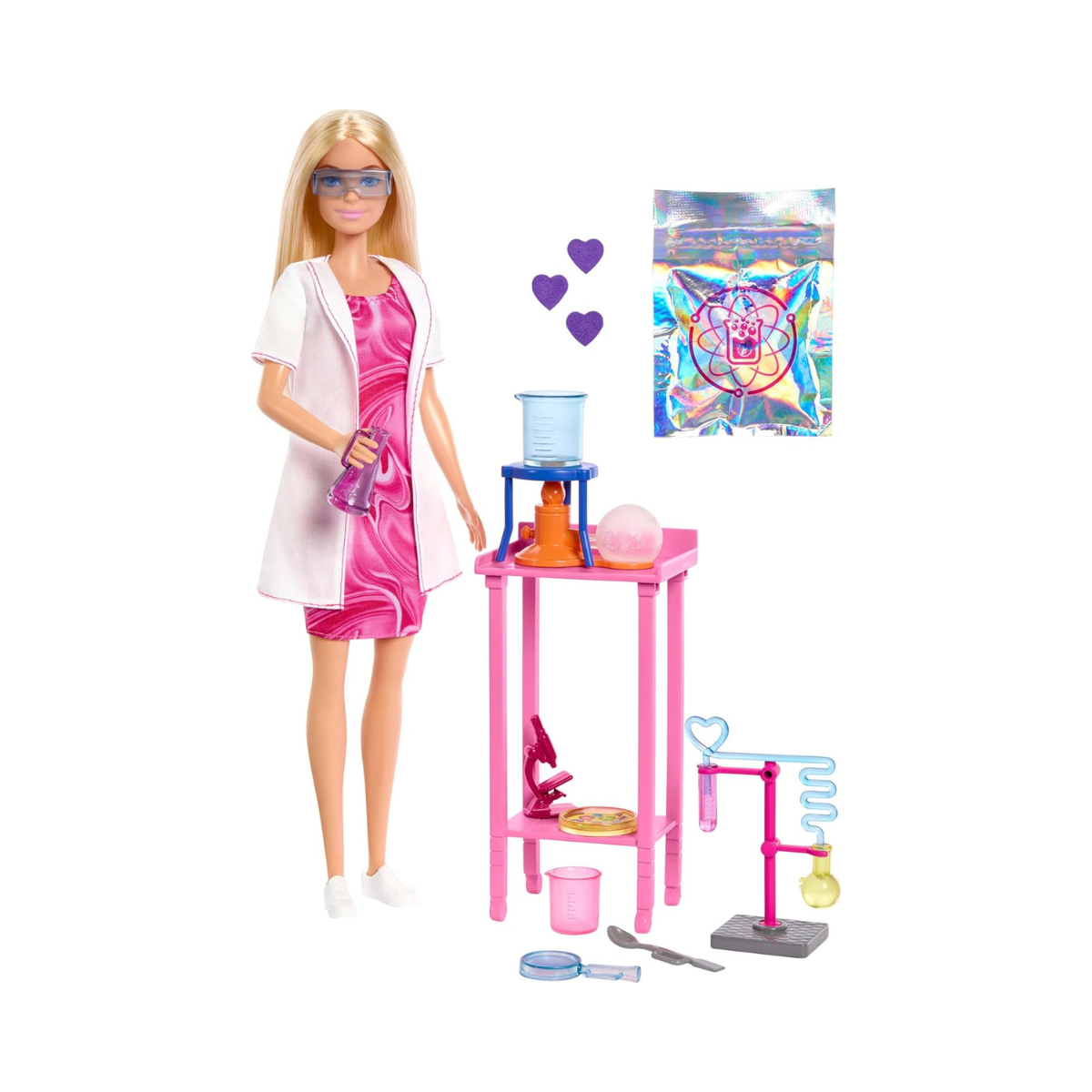 Barbie Scientist Doll and Accessories with Blonde Fashion Doll, Lab Table, Microscope, & Color-Change Beaker & Petri Dish Accessories