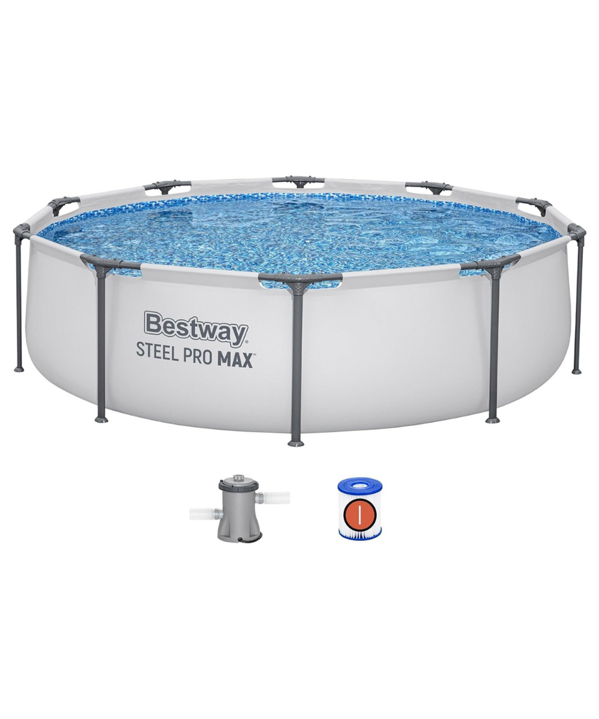 Bestway Steel Pro Max | Round Frame Swimming Pool with Filter Pump, Above Ground Frame Pools, Grey, 10’