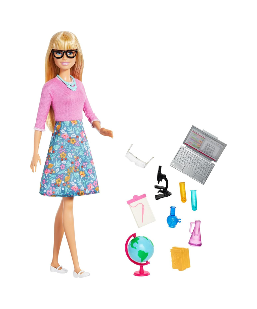 Barbie Teacher Doll, Blonde, With 10 Teaching Accessories, Including Spinning Globe And A Laptop That Opens And Closes, Gift For 3 To 7 Year Olds