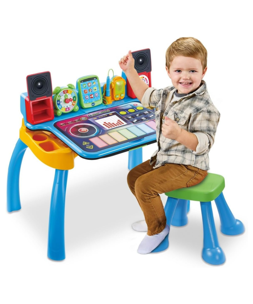 VTech 6-in-1 Interactive Musical Activity Desk for Kids 3–6 – Educational Learning Table, Writing Pad with Stylus, Art Easel & Chalkboard, 5 Activity Pages