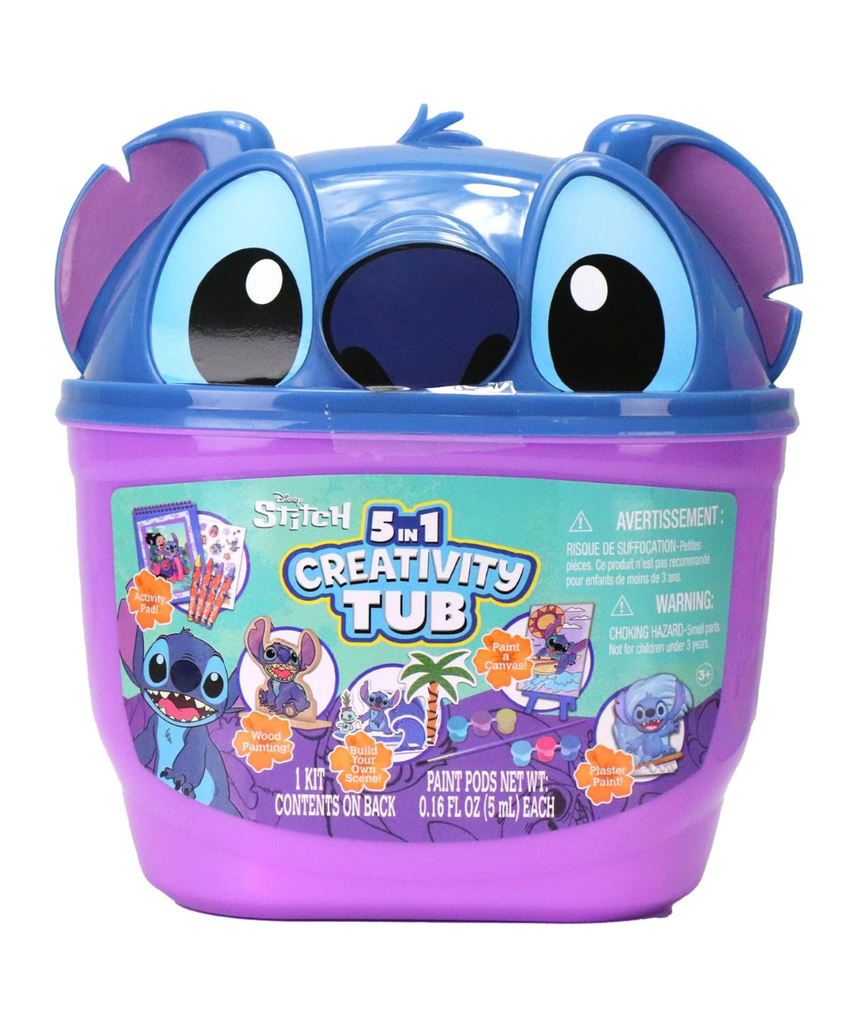 Tara Toys Disney Stitch 5 in 1 Creativity Tub, 50-Piece Paint and Color Preschool Arts and Crafts Activity Set, Kids for Ages 3 Up