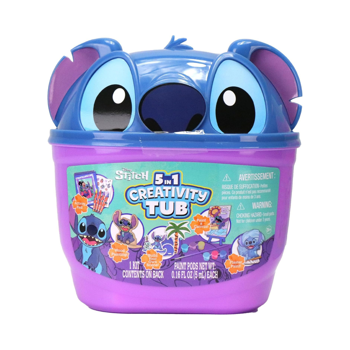 Tara Toys Disney Stitch 5 in 1 Creativity Tub, 50-Piece Paint and Color Preschool Arts and Crafts Activity Set, Kids for Ages 3 Up