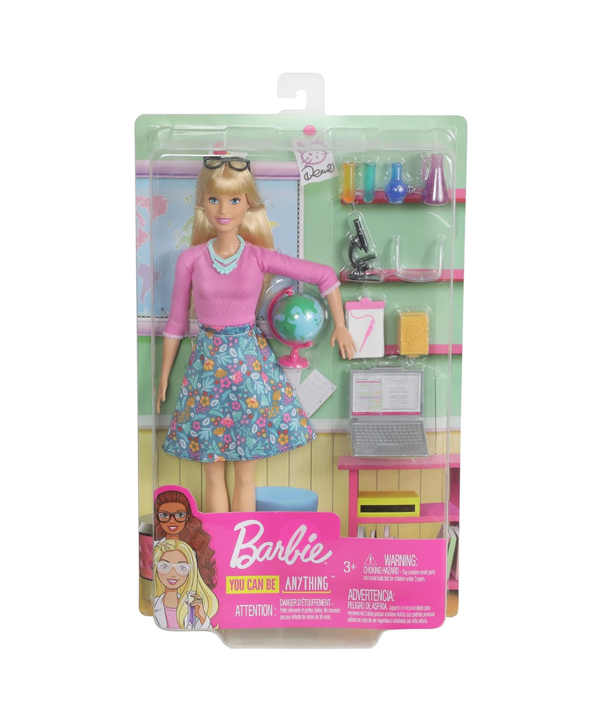 Barbie Teacher Doll, Blonde, With 10 Teaching Accessories, Including Spinning Globe And A Laptop That Opens And Closes, Gift For 3 To 7 Year Olds