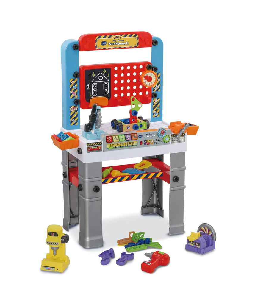 VTech My Busy Workbench, Interactive Toddler Toy, Pretend Play Tools, 100+ Pieces, Lights, Music & Sounds, Kids Gifts 3, 4, 5 + Years, English Version