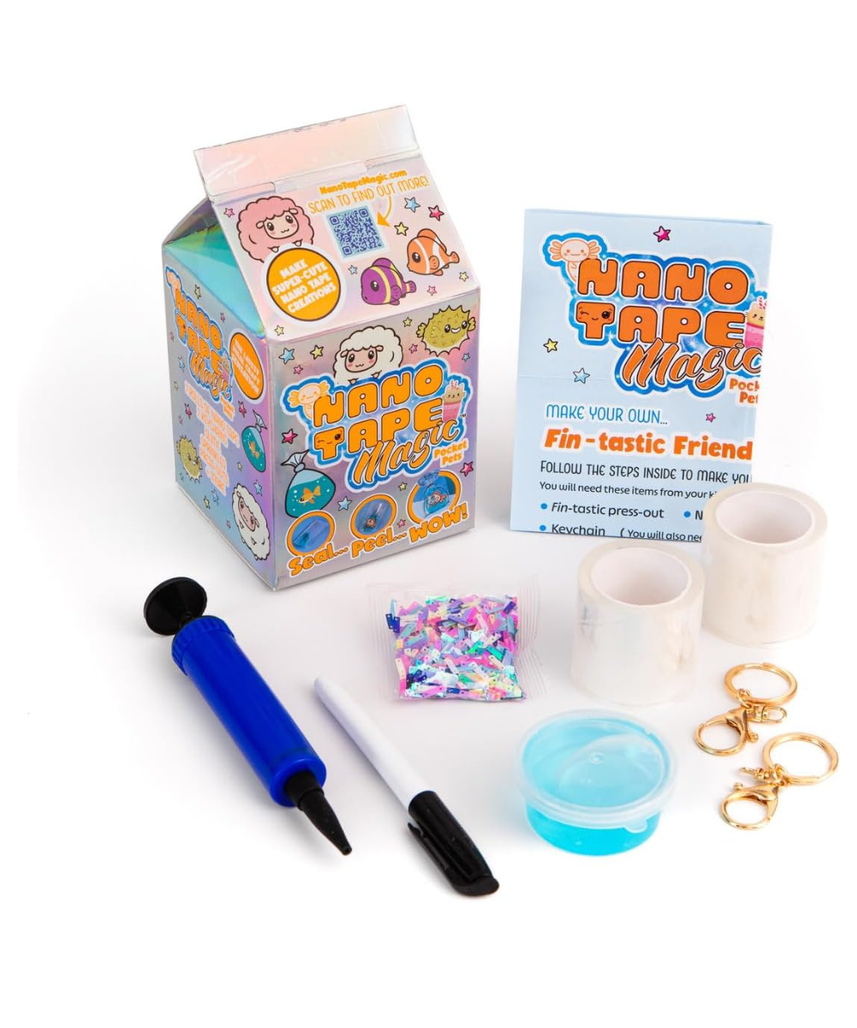Nano Tape Magic Pocket Pets Mini Kit, DIY Nano Tape Bubble Craft Set with Keychain Projects and Slime Accessories for Kids, Arts & Crafts Kit, Ages 6+