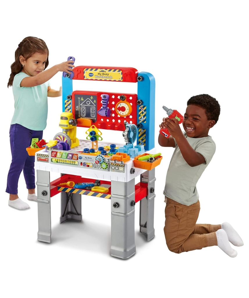 VTech My Busy Workbench, Interactive Toddler Toy, Pretend Play Tools, 100+ Pieces, Lights, Music & Sounds, Kids Gifts 3, 4, 5 + Years, English Version