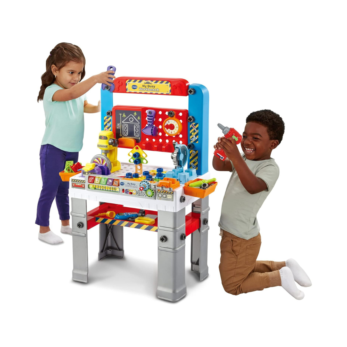 VTech My Busy Workbench, Interactive Toddler Toy, Pretend Play Tools, 100+ Pieces, Lights, Music & Sounds, Kids Gifts 3, 4, 5 + Years, English Version