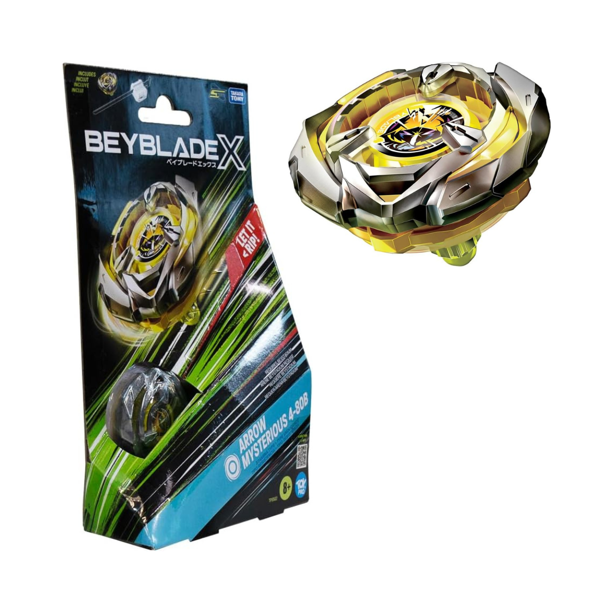 Takara Tomy Beyblade X Launcher Arrow Mysterious 4-80B Starter Pack Top & Launcher, Easy Grip, Battle Top Toy, Bey Toy for 8+ Year Old Boys Girls, Authentic Die-cast Metal Parts, Powerful Attacks