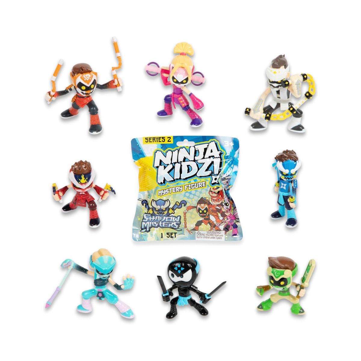 Ninja Kidz Shadow Masters Mystery Figures Series 2, Official Surprise Blind Bag Collectible Figure with Removable Mask & Accessories
