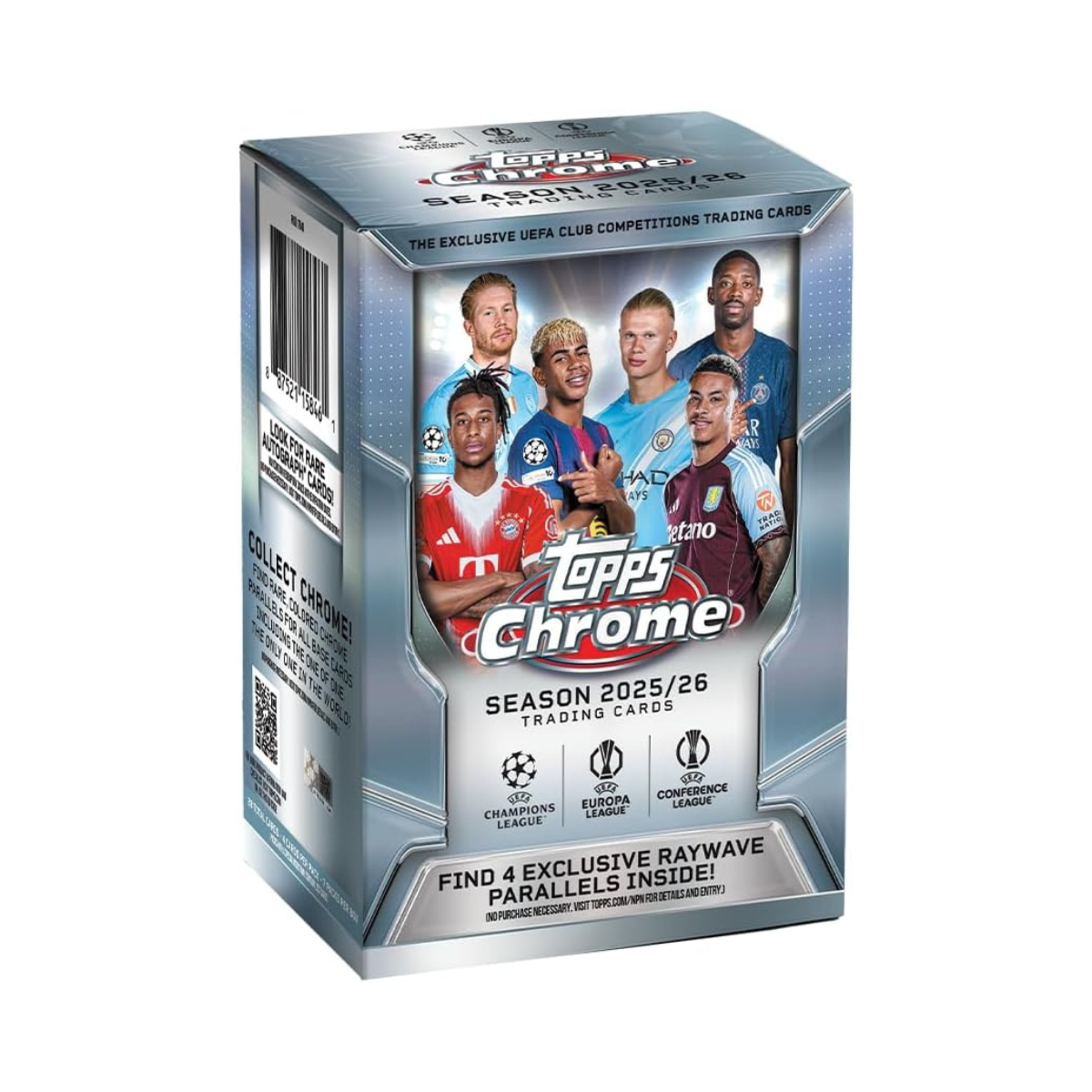 Topps Chrome UEFA Club Competitions 2025/26 Value Box Football Trading Cards | 7 Packs, Exclusive Raywave Parallels, Rookie Cards & Autograph Chase Cards