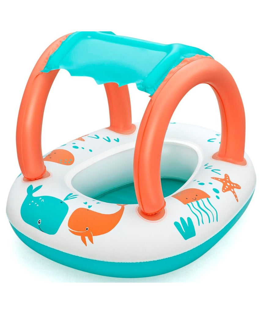 Bestway UV Care Comfort Plush Shaded Baby Boat Sea Animals 84X67cm, Outdoor & Indoor Relaxation & Play, Pool Baby Boats & Rafts, Soft Smooth Comfort Velvet-like Material
