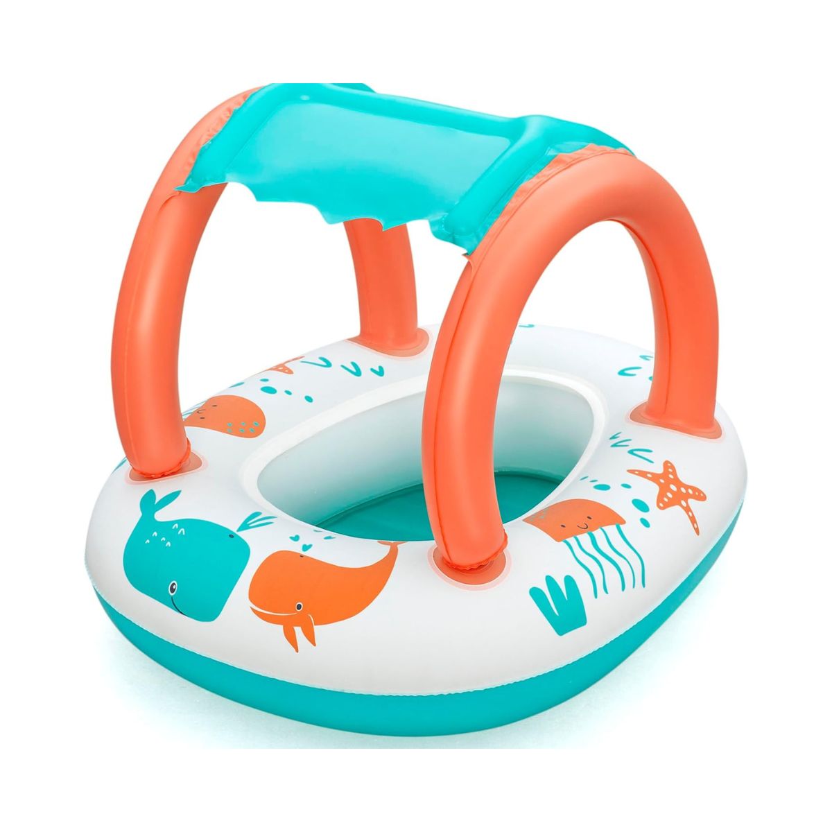 Bestway UV Care Comfort Plush Shaded Baby Boat Sea Animals 84X67cm, Outdoor & Indoor Relaxation & Play, Pool Baby Boats & Rafts, Soft Smooth Comfort Velvet-like Material