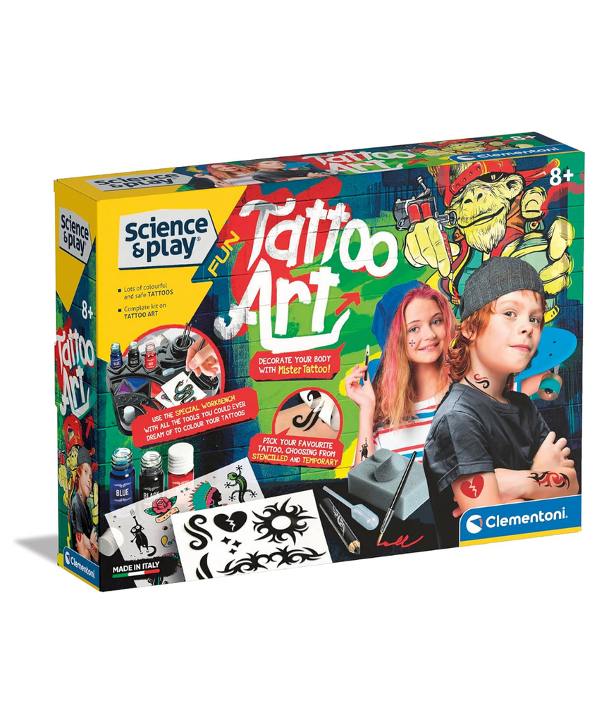 Clementoni - 61544 - Science & Play Fun - Tattoo Art - Tattoo Kit For Kids, Educational And Scientific Toys, Gift For Kids Age 8, English version - Made In Italy
