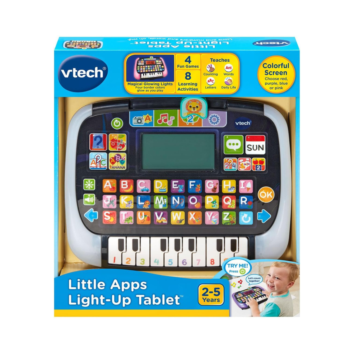 VTech - Little Apps Light-Up Tablet | Educational Tablet Toy to Learn Alphabet, Numbers, Colours, Shapes, Animals, Time | 2 Years+ | Black