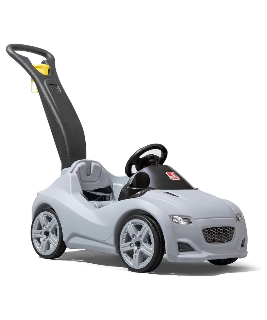 Step2 Whisper Ride Cruiser Kids Push Car with Parent Handle, Seat Belt, Horn & Storage Trunk, Single Seater Ride-On Toy for Boys and Girls, Gray, Pink & Blue, Ages 18 Months+