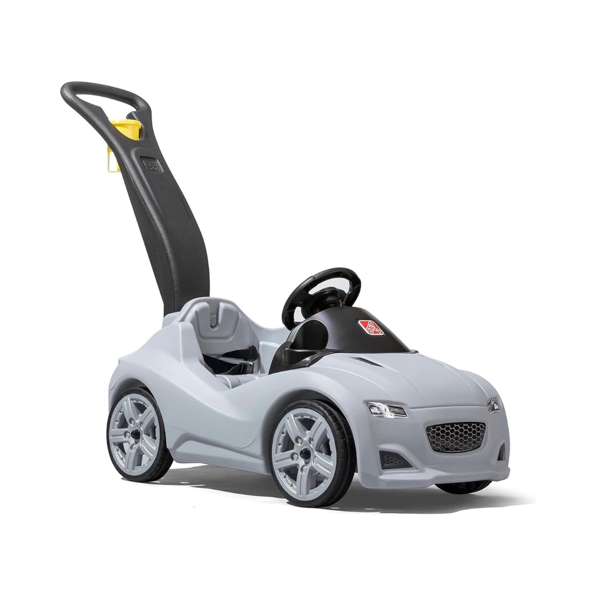 Step2 Whisper Ride Cruiser Kids Push Car with Parent Handle, Seat Belt, Horn & Storage Trunk, Single Seater Ride-On Toy for Boys and Girls, Gray, Pink & Blue, Ages 18 Months+