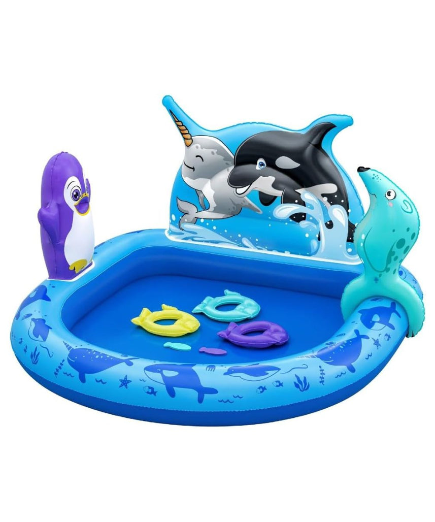 Bestway Playcenter Polar Pals 34X131X73cm, Outdoor & Indoor Relaxation & Play, Playful Arctic Theme, Inflatable Penguin & Foam Fish Toys, Easy-to-use