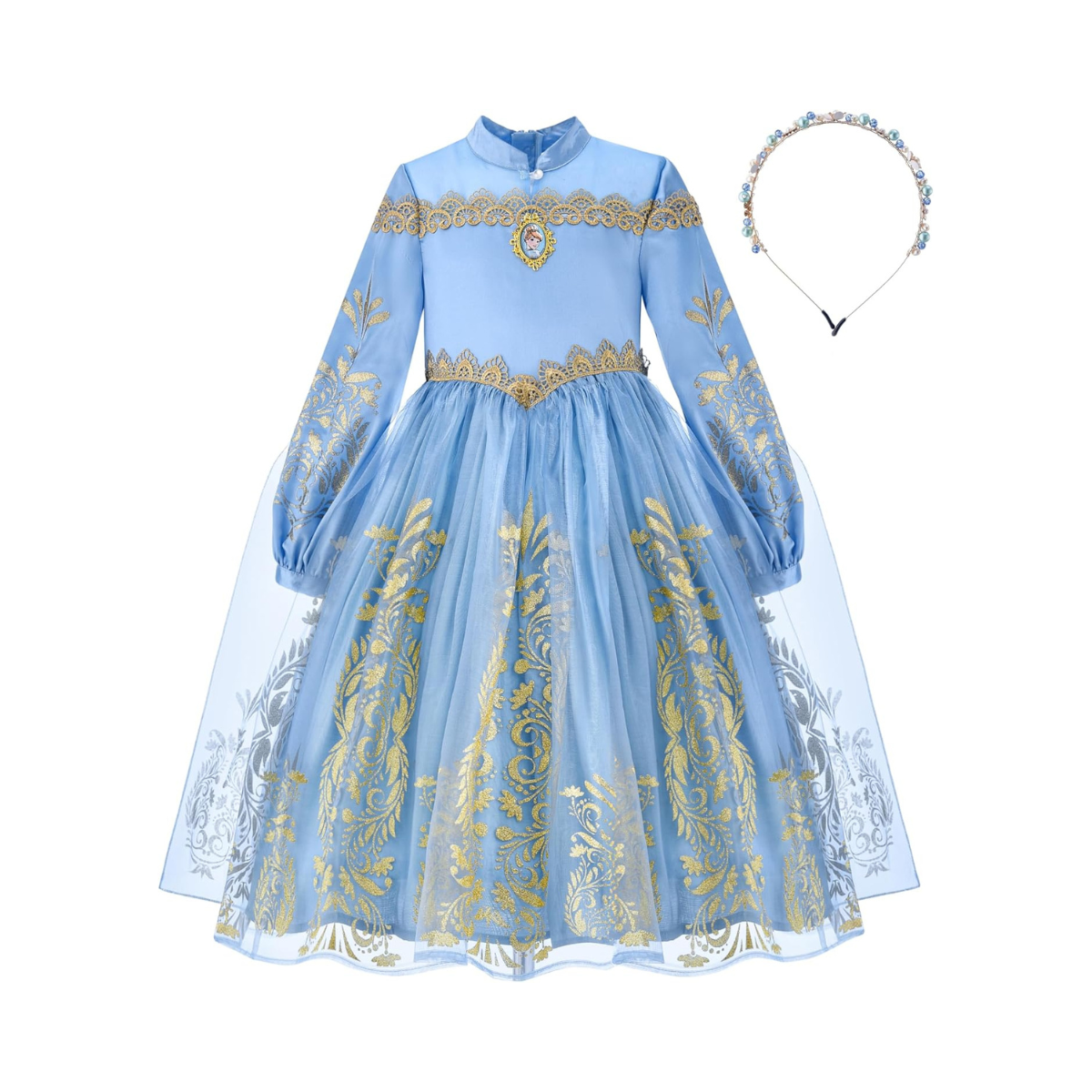 Party Centre - Disney Golden Princess Cinderella Prestige Dress Up Costume with Headpiece, Medium (7-8 Years)