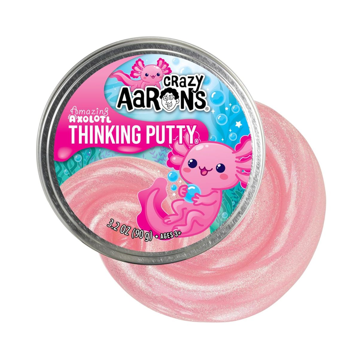 Crazy Aaron’s Amazing Axolotl Thinking Putty, Shimmering Pink Sensory Fidget Putty in 4” Tin, Non-Toxic Stretchy Creative Play Putty for Kids & Adults Ages 3+