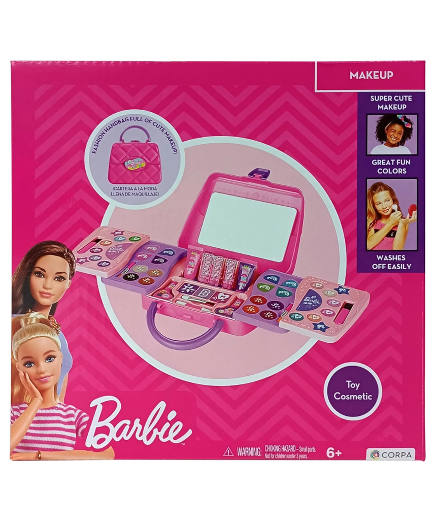 Barbie LPL 5 Decks Sliding Handbag Makeup Kit, Kids Cosmetic Toy Set with Eyeshadows, Lip Gloss, Lipstick, Nail Polish, Glitter Gel, Brushes & Mirror, Pretend Play Beauty Gift for Girls Age 6+ (5705)