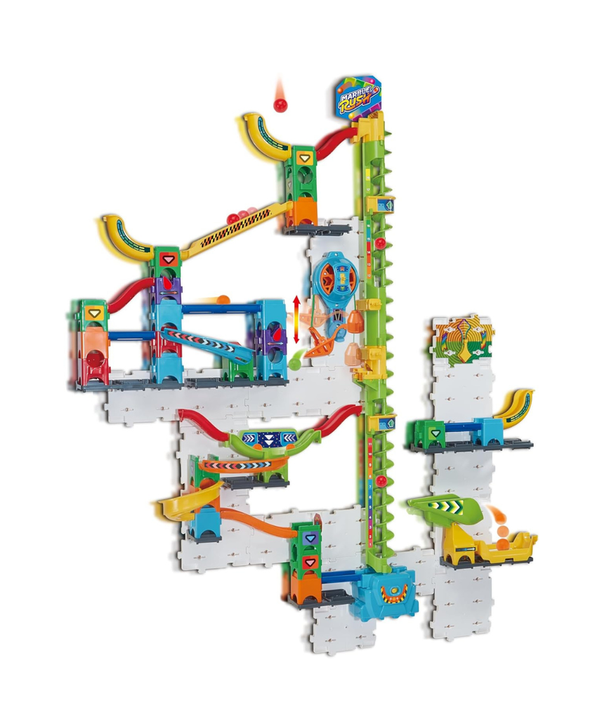 VTech Marble Rush Free Fall Vertical Set, Construction Set for Kids, 93 Building Pieces & 10 Marbles, Interactive Building Toy, Suitable for Ages 6, 7, 8+ Years, English Version
