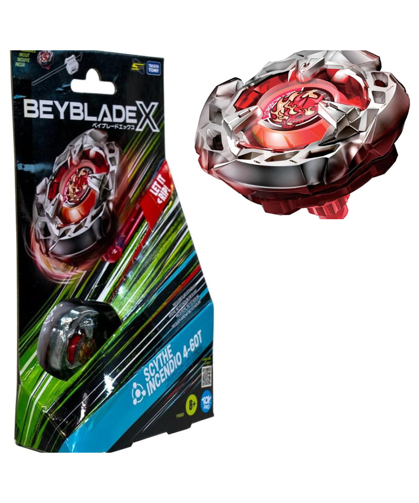 Takara Tomy Beyblade X Launcher Scythe Incendio 4-60T Starter Pack Top & Launcher, Easy Grip, Battle Top Toy, Bey Toy for 8+ Year Old Boys Girls, Authentic Die-cast Metal Parts, Powerful Attacks