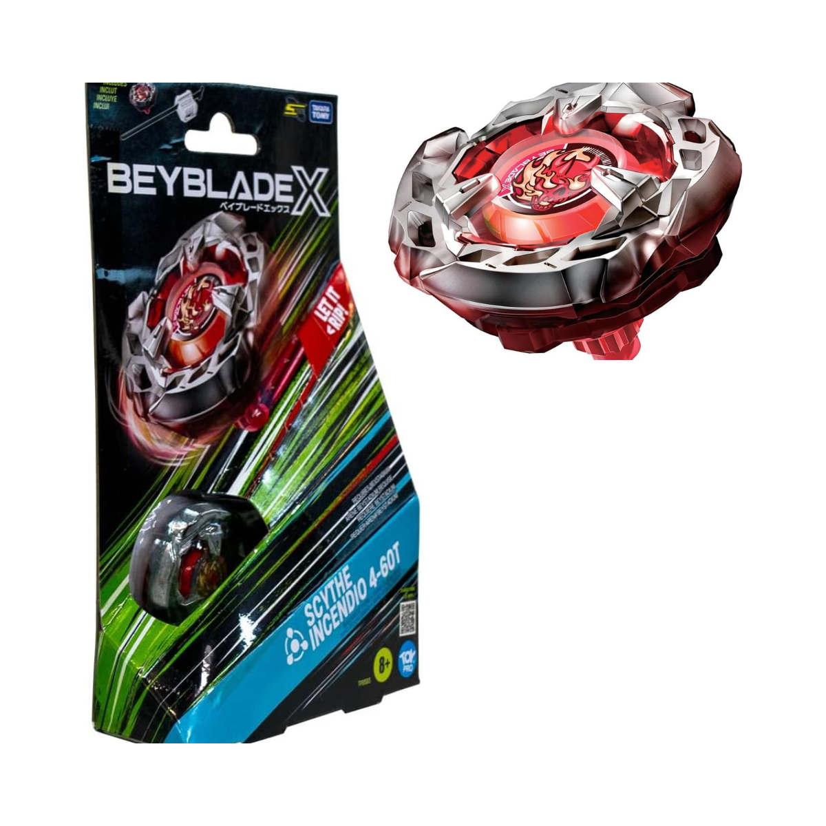 Takara Tomy Beyblade X Launcher Scythe Incendio 4-60T Starter Pack Top & Launcher, Easy Grip, Battle Top Toy, Bey Toy for 8+ Year Old Boys Girls, Authentic Die-cast Metal Parts, Powerful Attacks