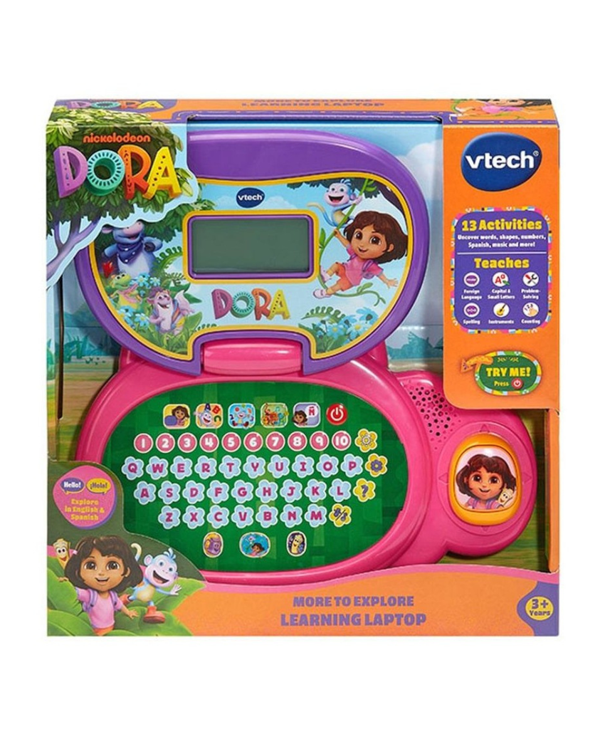 VTech Dora More to Explore Learning Laptop for Kids, Interactive Educational Toy with Backlit LCD Screen, QWERTY Keyboard, English & Spanish Learning Activities, Ages 3+